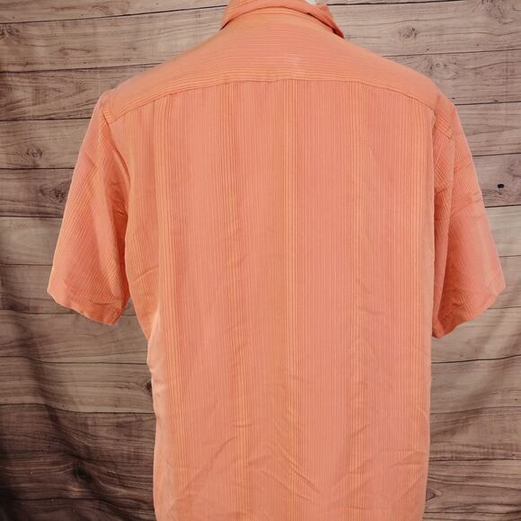 VAN HEUSEN RAYON BLEND ORANGE TANGERINE SHORT SLEEVE HAWAIIAN BUTTON UP SHIRT L - Picture 4 of 7